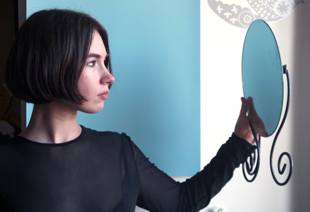 person practicing speech in mirror